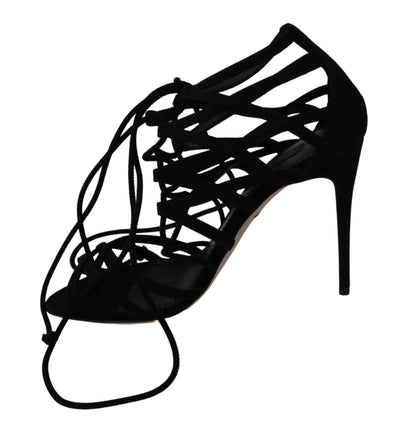 Dolce & Gabbana Black Suede Strap Stilettos Shoes Sandals