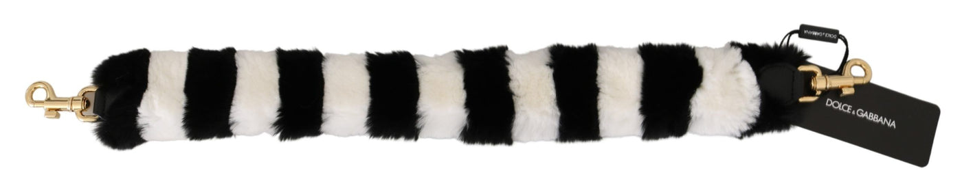 Dolce & Gabbana Black White Lapin Fur Accessory Shoulder Strap