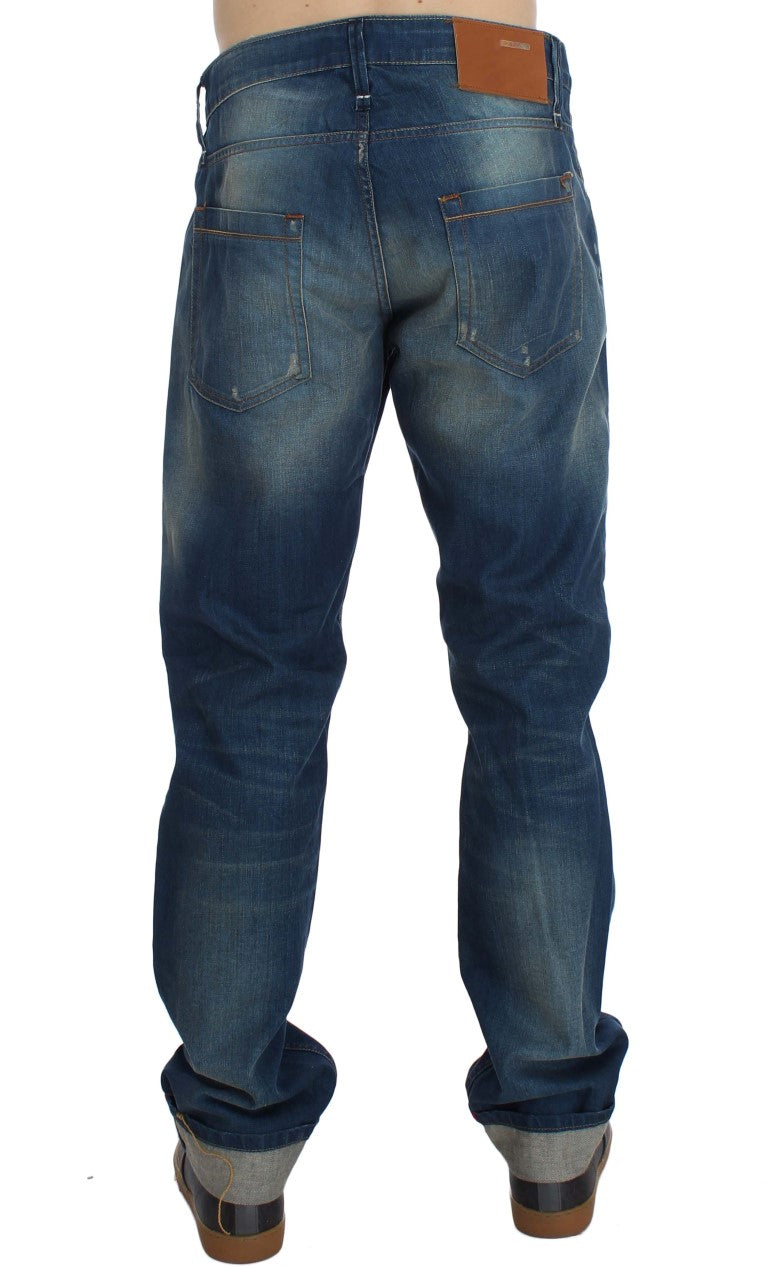 Acht Blue Wash Denim Cotton Stretch Baggy Fit Jeans