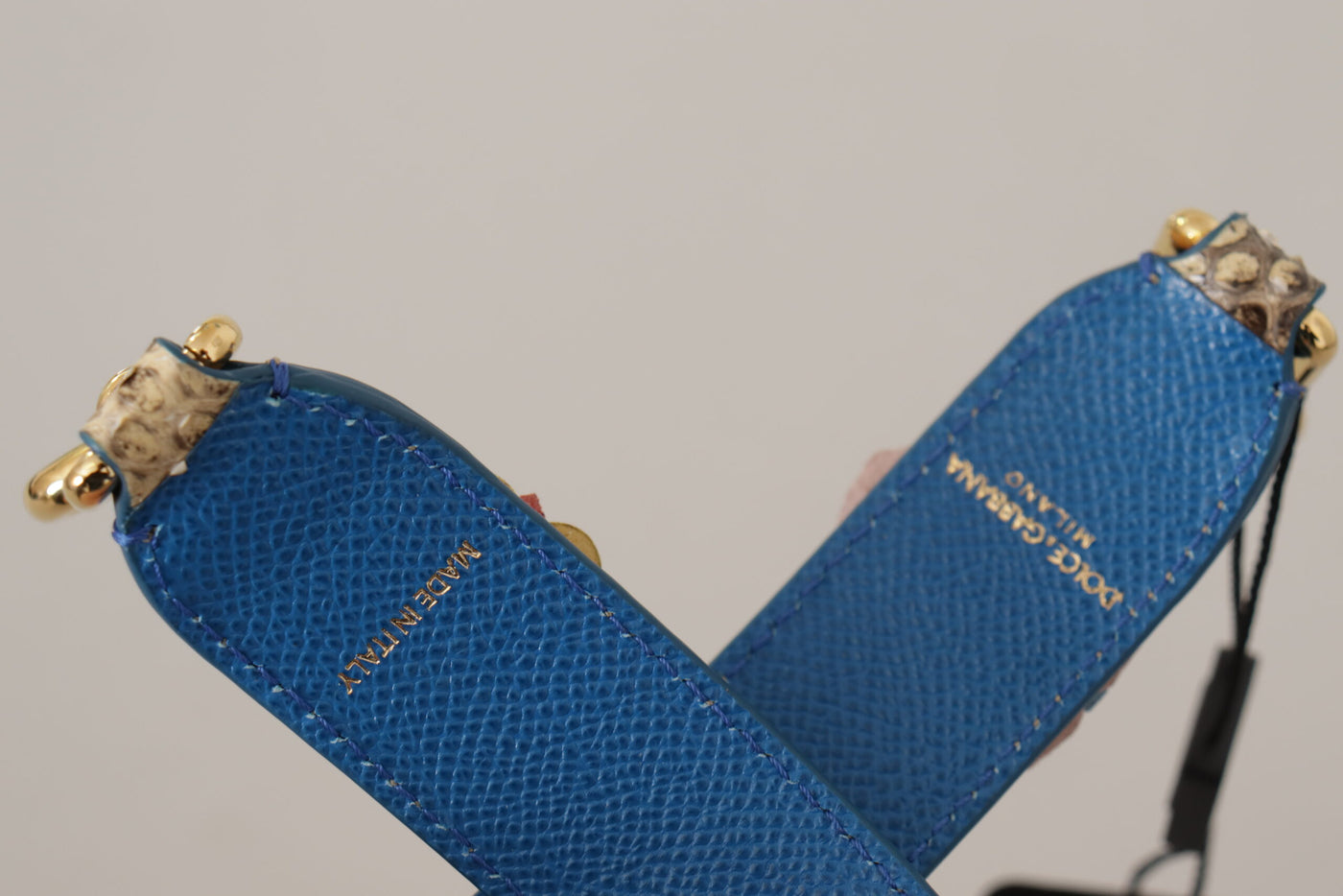 Dolce & Gabbana Beige Python Leather Floral Studded Shoulder Strap