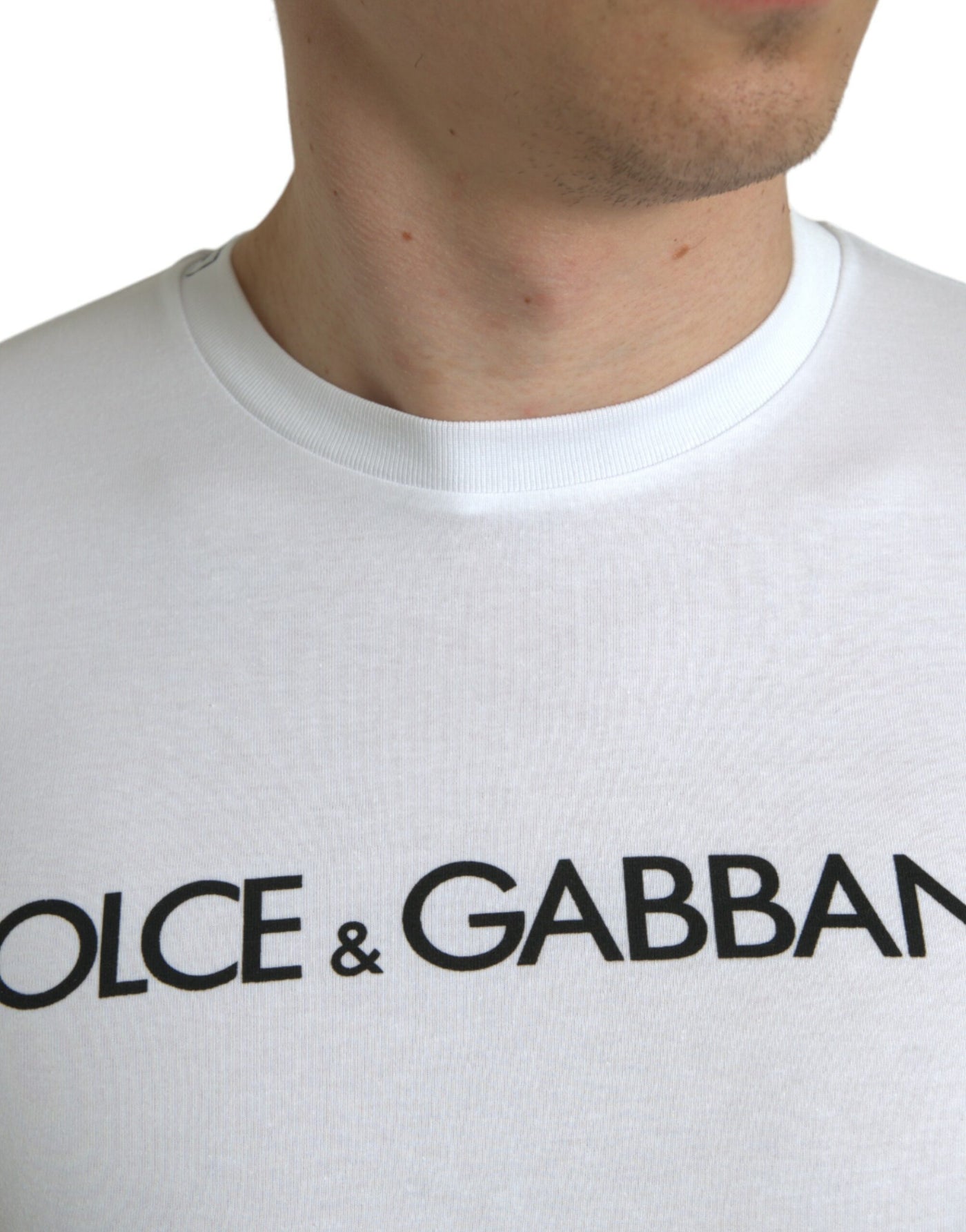 Dolce & Gabbana White Logo Print Cotton Crew Neck T-shirt
