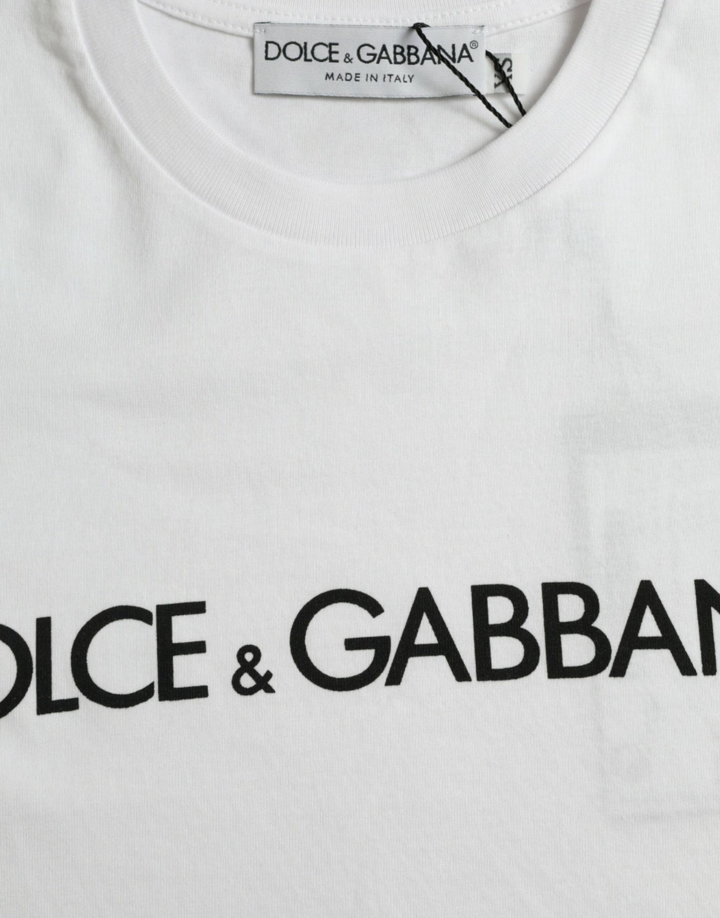 Dolce & Gabbana White Logo Print Cotton Crew Neck T-shirt