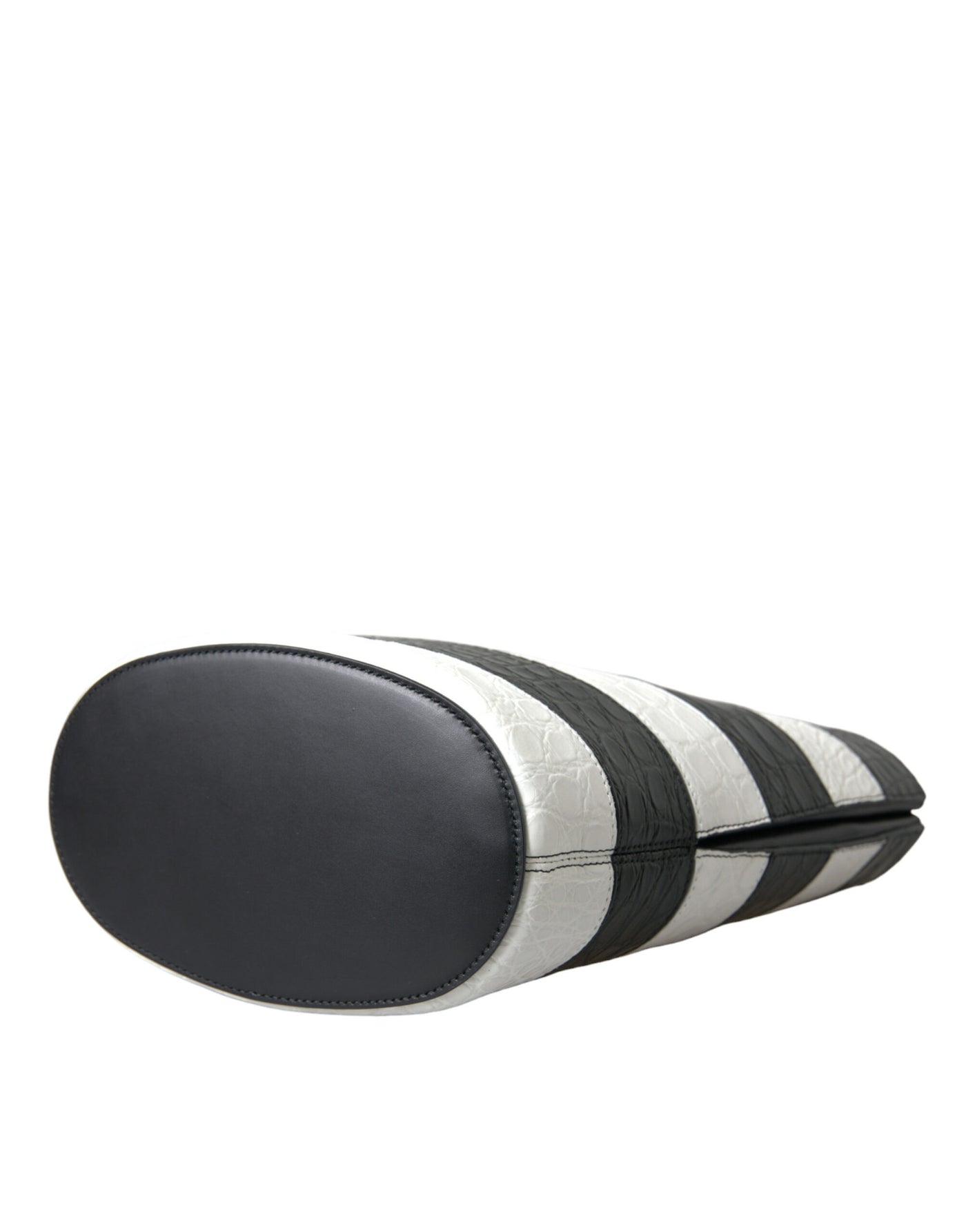 Balenciaga Black White Striped Exotic Skin Leather Maxi Bucket Tote Bag