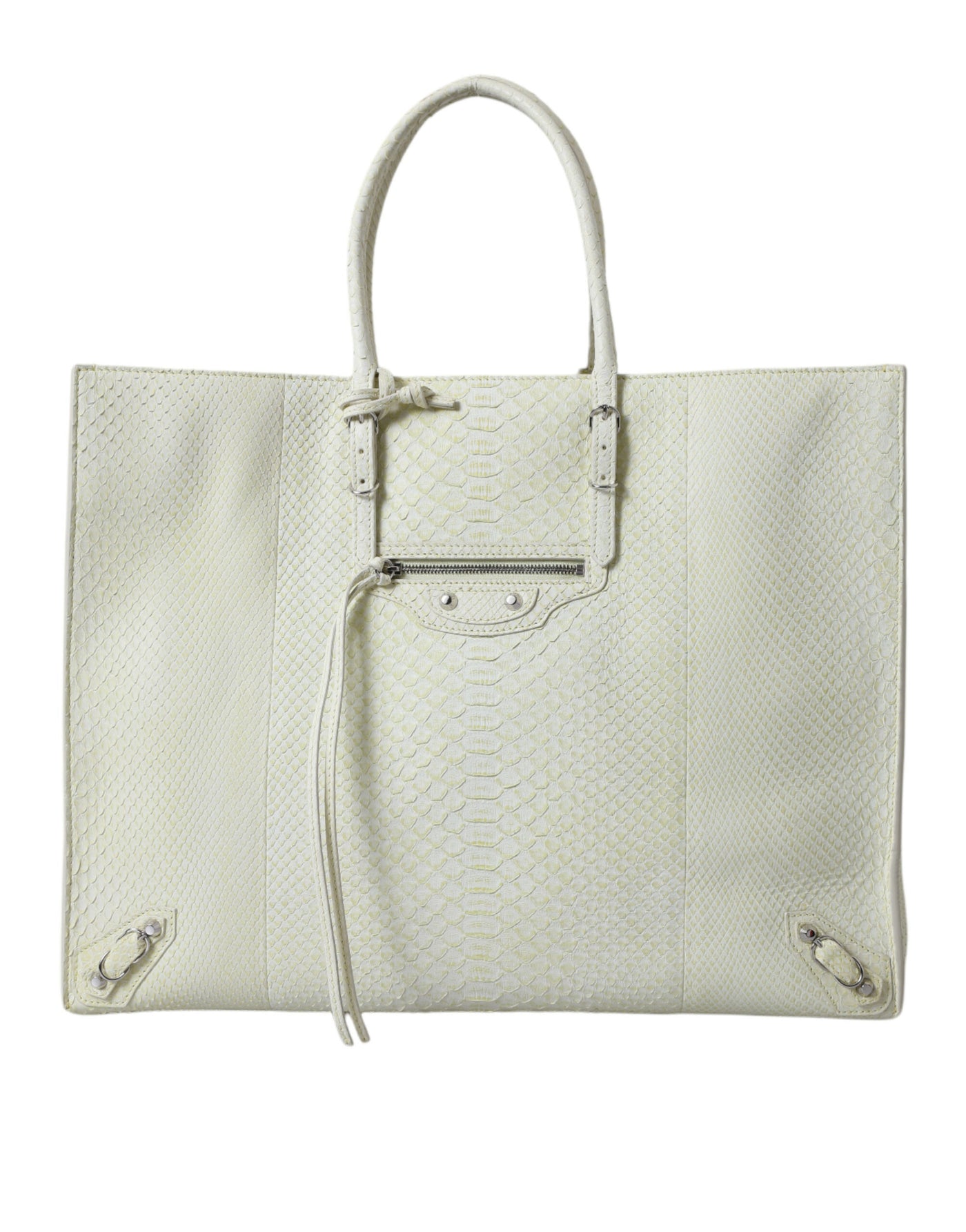 Balenciaga White Yellow Exotic Skin Leather Shopping Tote PAPIER Bag
