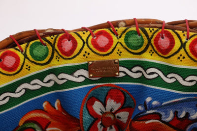 Dolce & Gabbana Multicolor AGNESE Straw Crystal  Pom Pom Bag