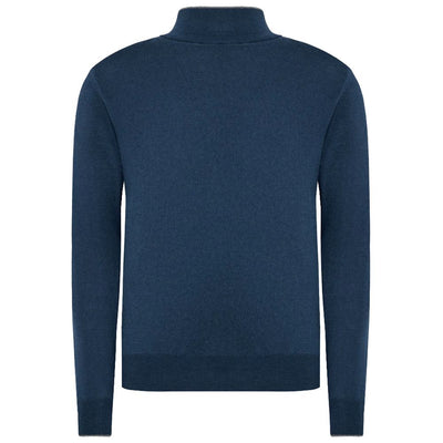 La Martina Blue Wool Men Sweater with Half Zip Closure