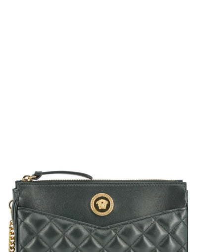 Versace Elegant Black Lamb Leather Crossbody Pouch