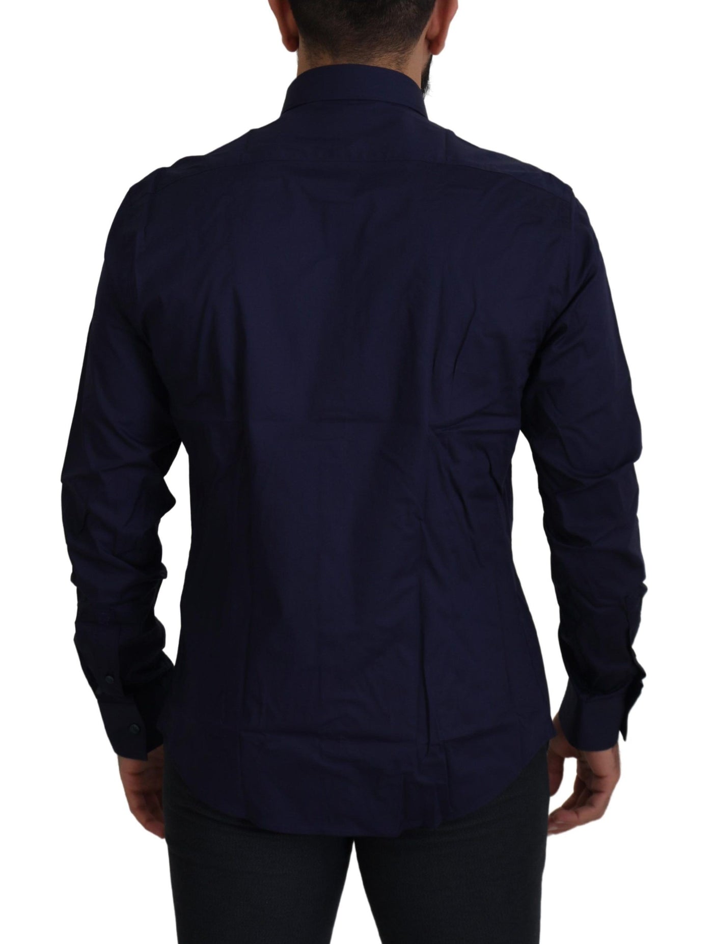 Versace Collection Elegant Dark Blue Cotton Blend Dress Shirt