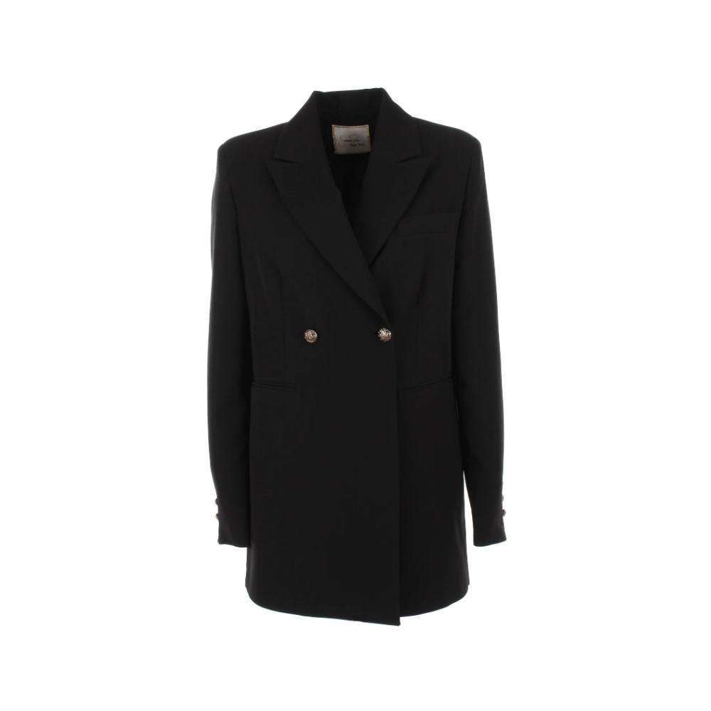 Yes Zee Elegant Black Crepe Double-Breasted Jacket