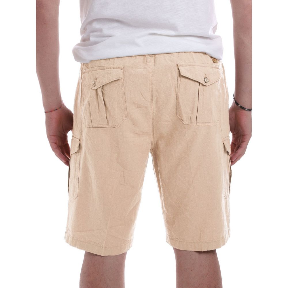 Yes Zee Beige Casual Linen-Cotton Blend Shorts