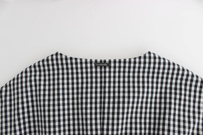 GF Ferre Black White Checkered Belted Sheath Dress