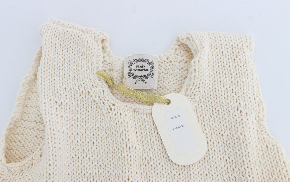 PINK MEMORIES Beige Cotton Blend Knitted Sleeveless Sweater