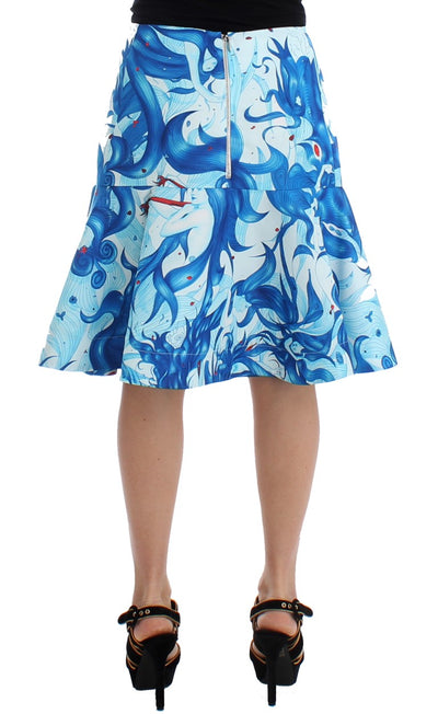 Koonhor Blue Peplum Fresco-Print Straight Pencil Skirt