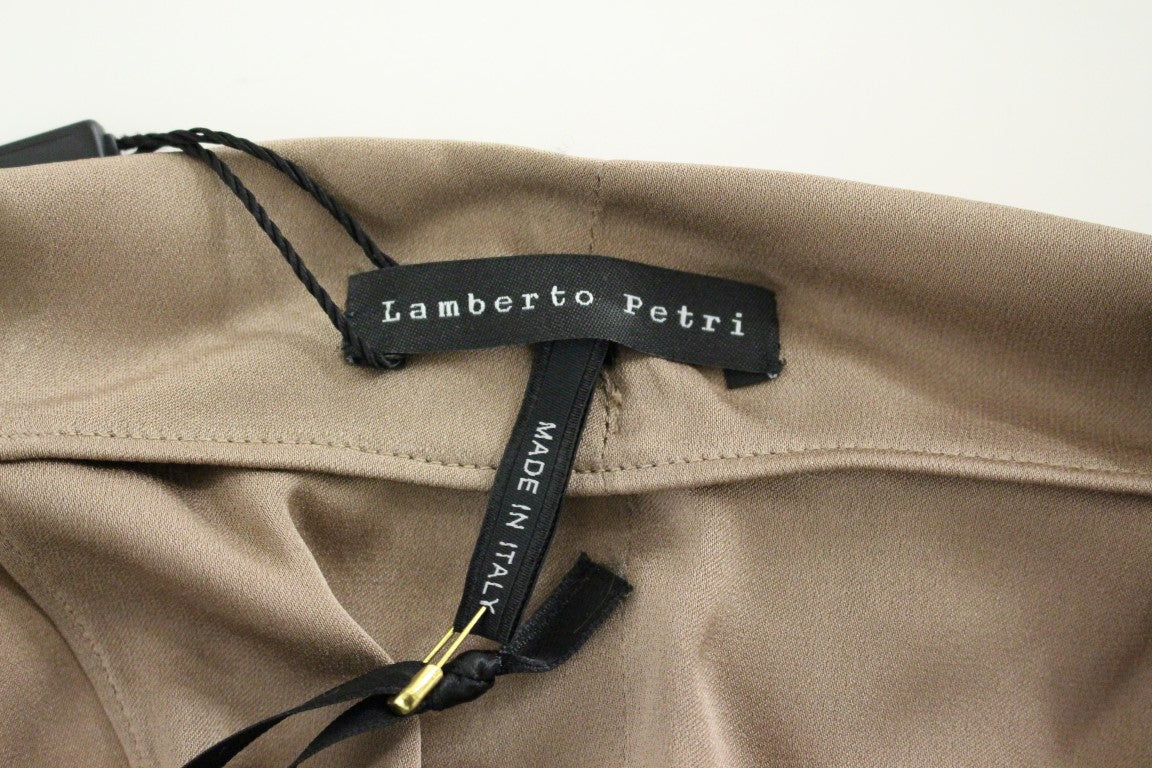 Lamberto Petri Brown Draped Silk Sheath Shift Coctail Dress