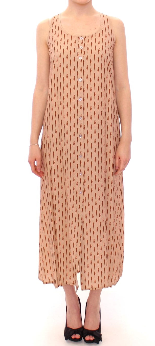 Licia Florio Pink Long Button Front Sleeveless Dress