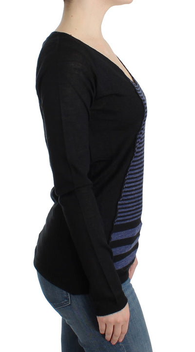 Costume National Black striped V-neck sweater