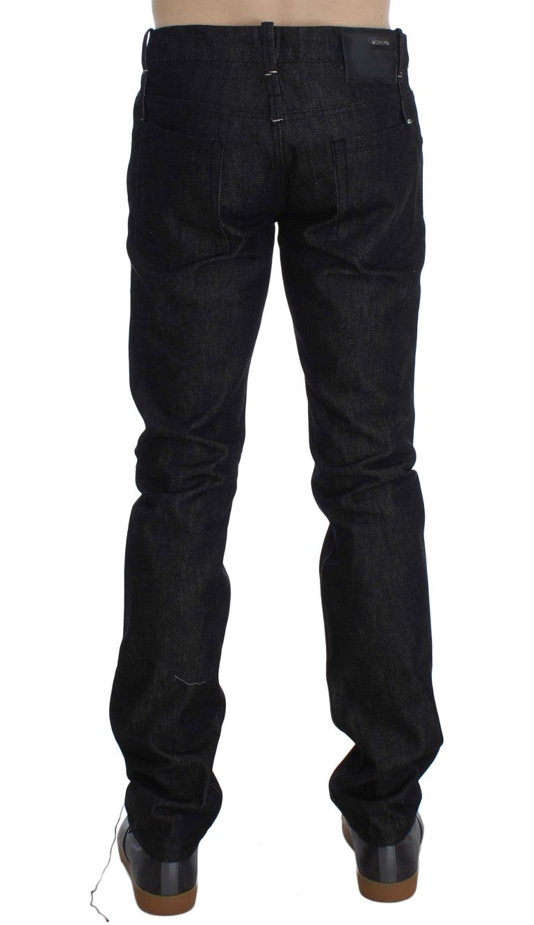 Acht Jet-Black Slim Skinny Fit Cotton Jeans