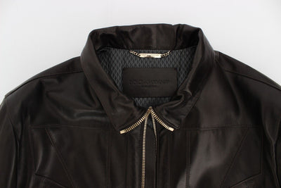 Dolce & Gabbana Brown Lambskin Leather Zipper Jacket