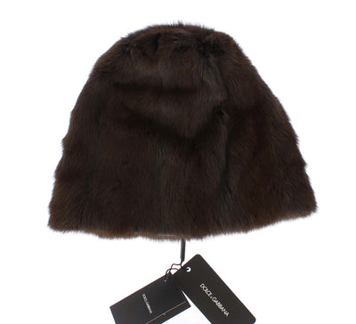Dolce & Gabbana Brown Weasel Fur Womens Cashmere Hat Beanie