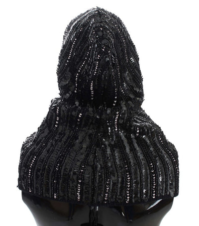Dolce & Gabbana Black Knitted Sequin Hood Scarf Hat