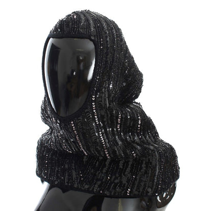 Dolce & Gabbana Black Knitted Sequin Hood Scarf Hat