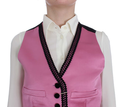 Dolce & Gabbana Pink Silk Button Front Torero Vest Top