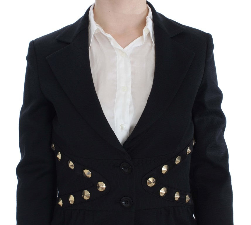 Exte Black Cotton Stretch Gold Studded Blazer Jacket
