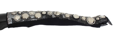 Dolce & Gabbana Black Cashmere Sequined Finger Less Gloves
