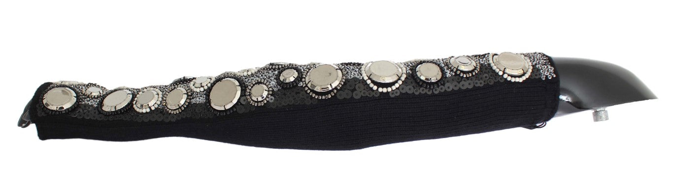 Dolce & Gabbana Black Cashmere Sequined Finger Less Gloves