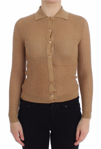 Dolce & Gabbana Beige Knitted Cotton Polo Cardigan Sweater