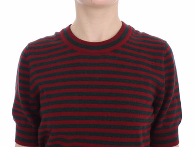 Dolce & Gabbana Red Gray Cashmere Short Sleeve Sweater
