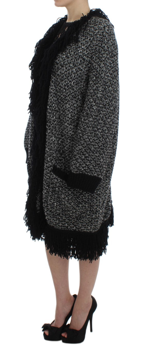Dolce & Gabbana Black Gray Long Cape Cardigan Sweater