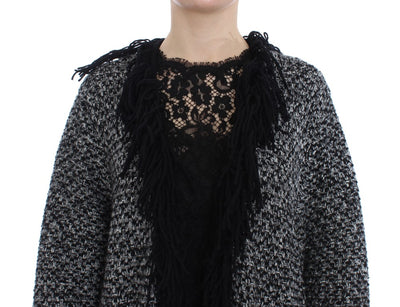 Dolce & Gabbana Black Gray Long Cape Cardigan Sweater