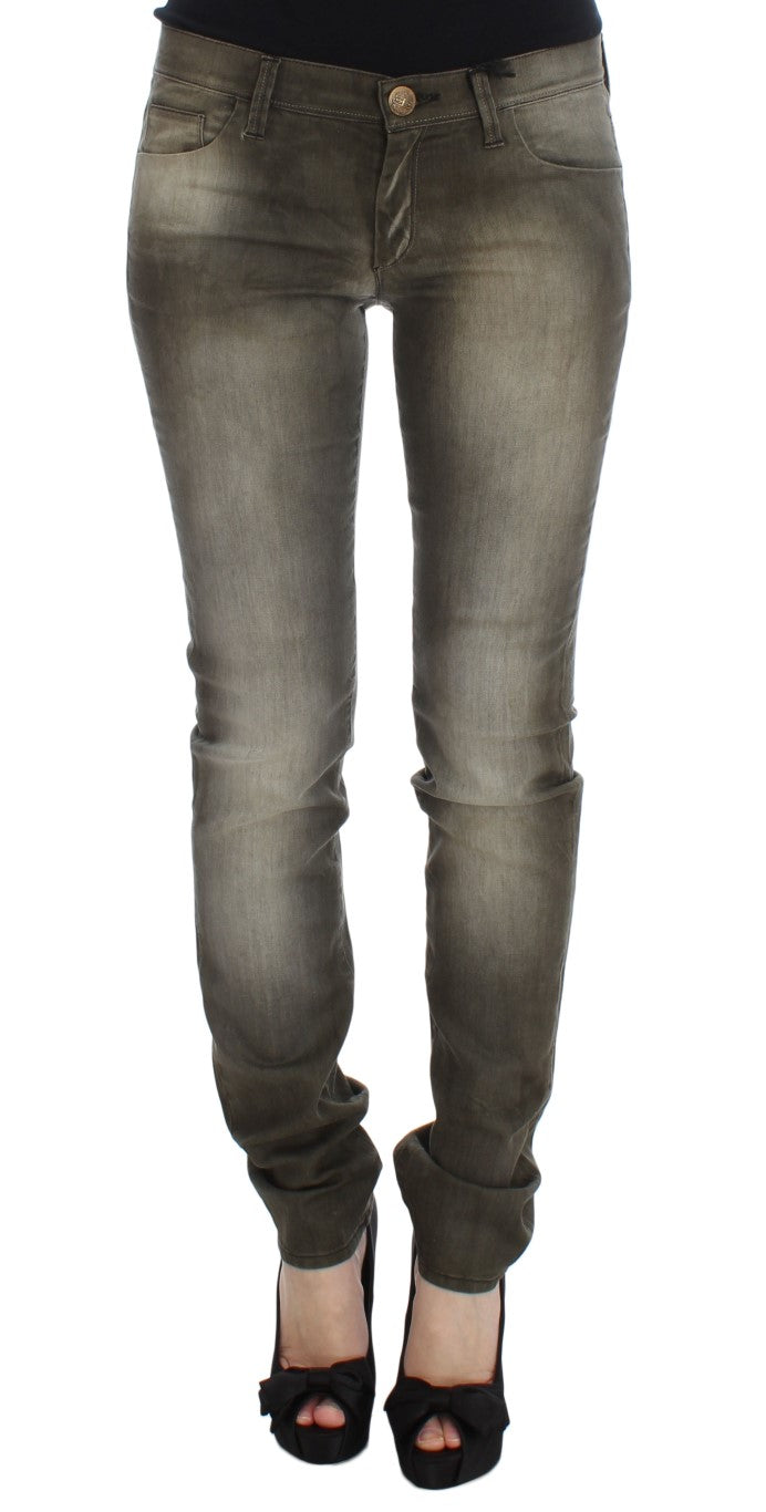 Ermanno Scervino Gray Wash Cotton Blend Slim Fit Jeans