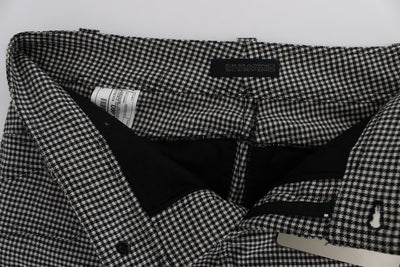 Ermanno Scervino Black White Checkered Cotton Casual Pants