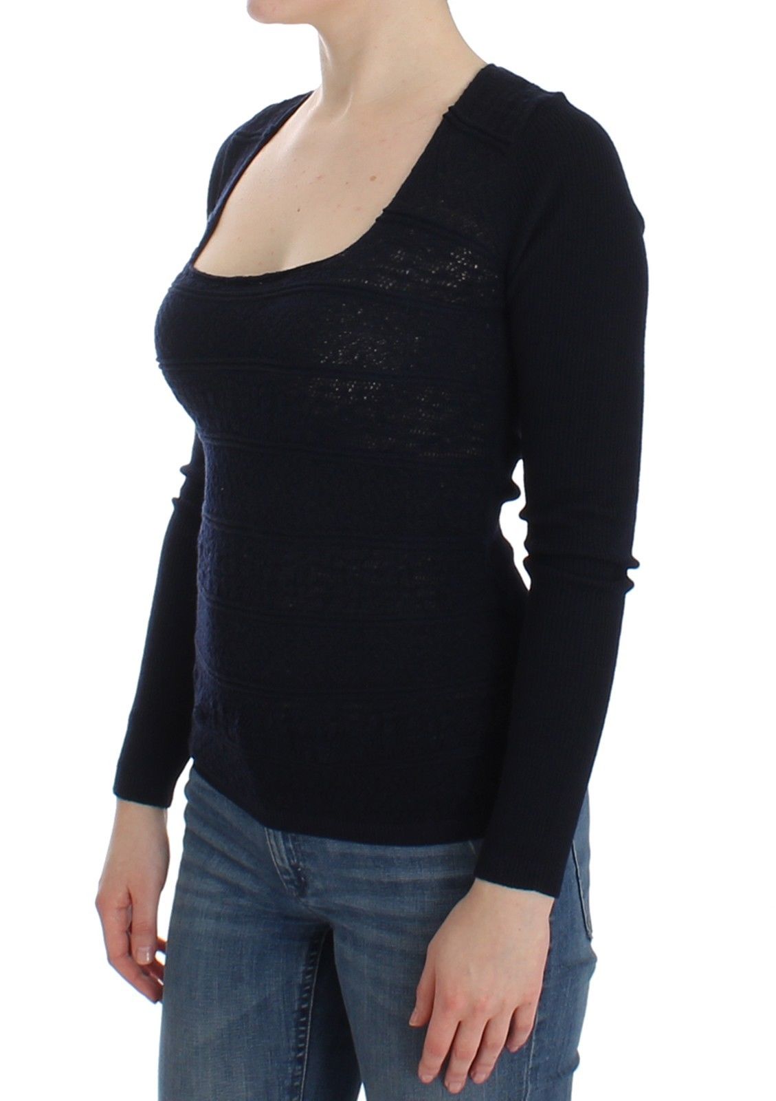 Ermanno Scervino Blue Knitted Wool Stretch Sweater Top