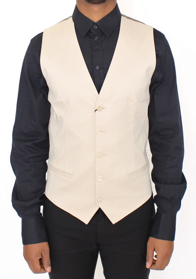 Dolce & Gabbana Beige Cotton Stretch Dress Vest Blazer