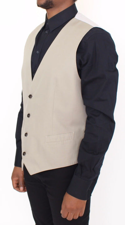 Dolce & Gabbana Beige Cotton Silk Blend Dress Vest Blazer