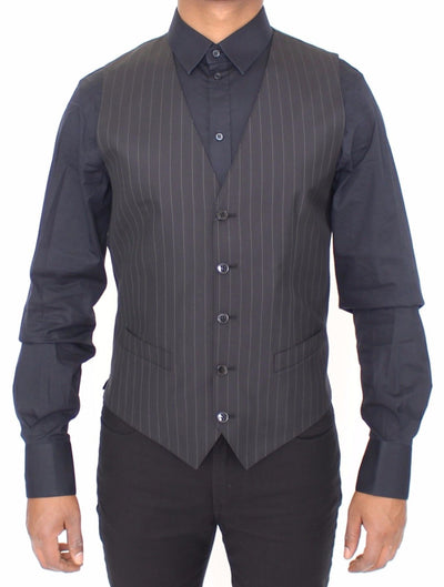 Dolce & Gabbana Black Striped Wool Silk Dress Vest Gilet
