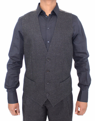Dolce & Gabbana Gray Striped Wool Dress Vest Gilet