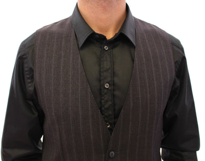 Dolce & Gabbana Gray Striped Wool Logo Vest Gilet Weste