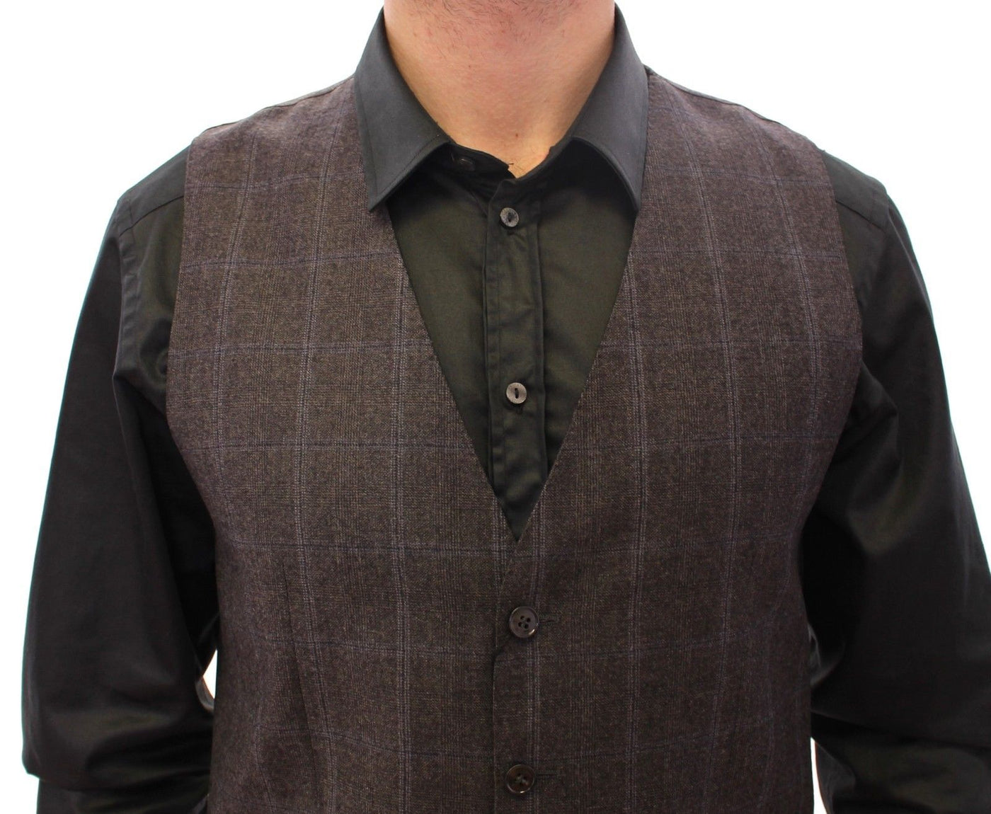 Dolce & Gabbana Brown Check Wool Single Breasted Vest