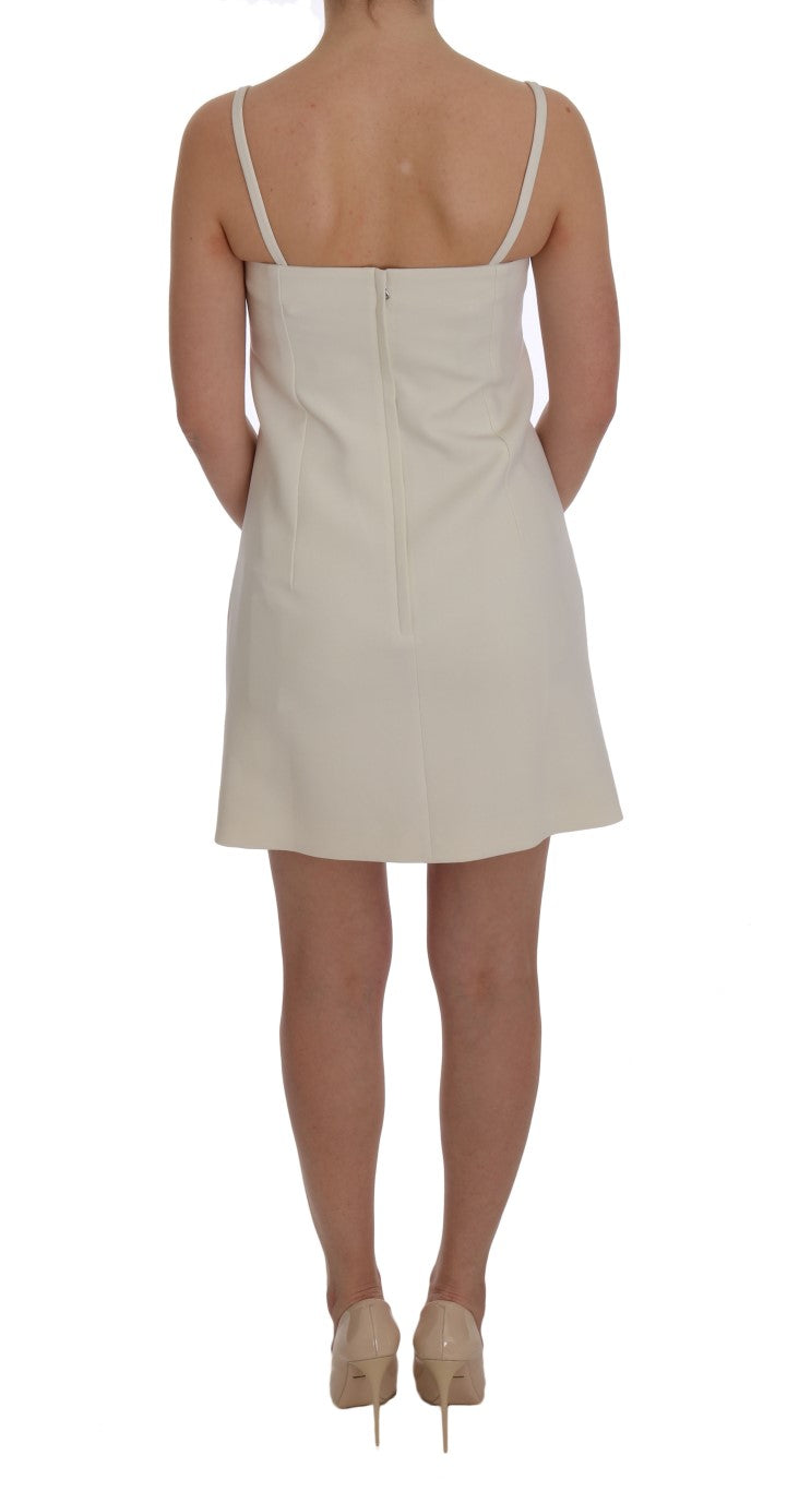 Dolce & Gabbana White Wool Stretch Brooch Shift Dress
