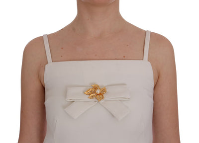 Dolce & Gabbana White Wool Stretch Brooch Shift Dress