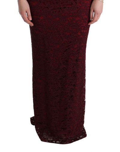 Dolce & Gabbana Bordeaux Floral Ricamo Sheath Long Dress