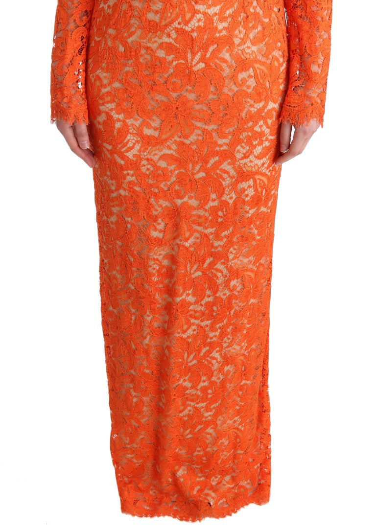 Dolce & Gabbana Orange Floral Ricamo Sheath Long Dress