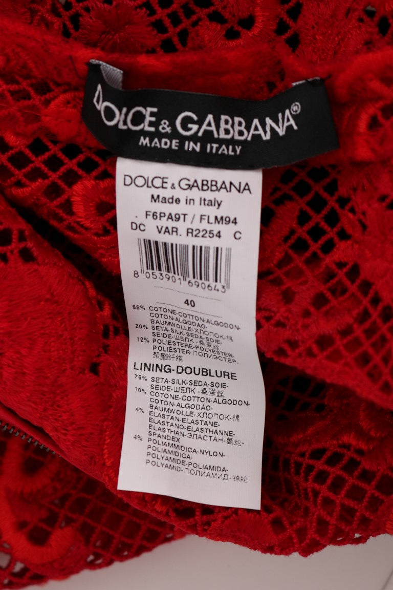 Dolce & Gabbana Red Floral Ricamo Sheath Long Dress