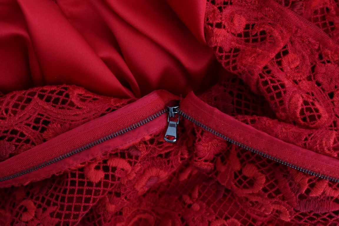 Dolce & Gabbana Red Floral Ricamo Sheath Long Dress