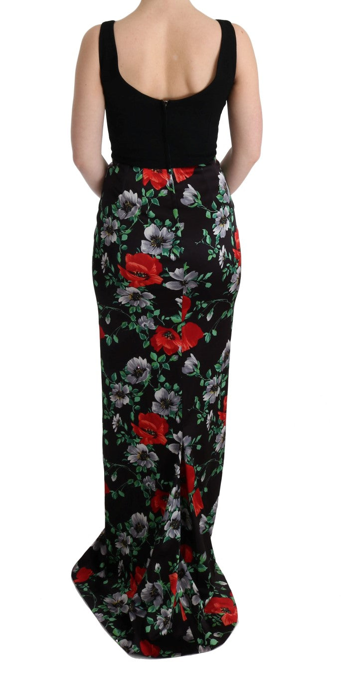 Dolce & Gabbana Multicolor Floral Print Stretch Sheath Long Dress