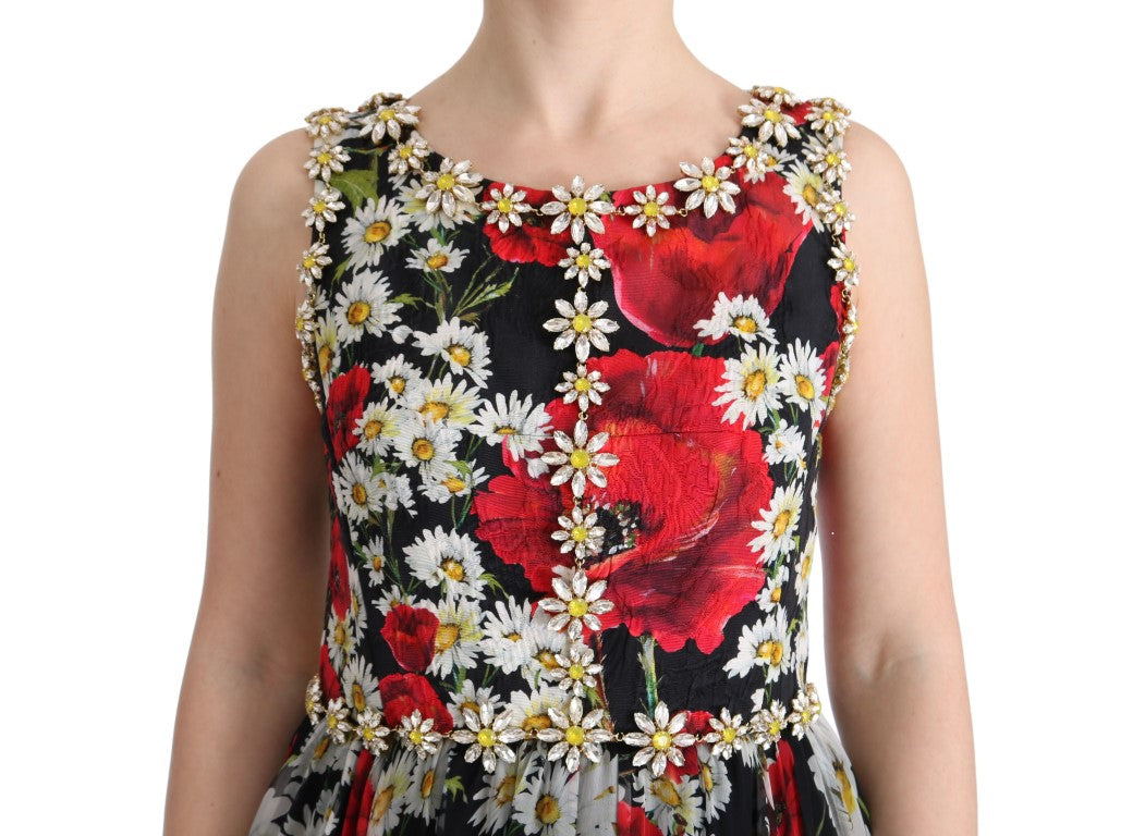 Dolce & Gabbana Multicolor Silk Floral Crystal Long Maxi Dress